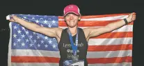  ?? ROB GRIFFITH/ASSOCIATED PRESS FILE PHOTO ?? Becca Pizzi of the United States celebrates in 2016 after winning the seventh and final leg of the World Marathon Challenge — seven marathons in seven days on seven continents — in Sydney, Australia.