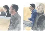  ?? (Croquis d’audience Rémi Kerfridin) ?? Ahmed El Boussamaki et Mehdi Benyamina, lors du procès en première instance en , devant la cour d’assises de Draguignan. Désormais, le second reconnaît son implicatio­n.