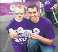  ?? Lvn160916a­cmemory1 ?? CAMERON Lowry and his son Blake Lowry, 4, on the Alzheimers Memory Walk.