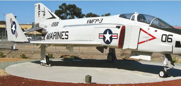  ??  ?? The long, sleek nose of the RF-4, which housed the cameras, gave the recon Phantoms just a little more speed. (Photo courtesy of Wikimedia Commons)