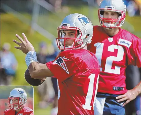  ?? STAFF PHOTOS BY MATT WEST ?? FRONT MAN: With Tom Brady suspended for the first four games, Jimmy Garoppolo was given priority with the first-stringers yesterday in Foxboro.