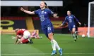  ?? Photograph: Naomi Baker/Getty Images ?? Fran Kirby wheels away to celebrate Chelsea’s sixth goal against Bristol City at Watford.