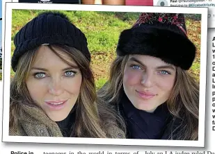  ??  ?? Actress Liz Hurley with her 18-yearold son Damian; above, Liz’s Instagram post with pictures of her with Bing, who is the father of Damian