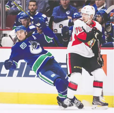  ??  ?? Since 2015-16, when he played 69 games, Canucks defenceman Chris Tanev has been sidelined by injuries on 18 different occasions, missing 96 games in the process. Tanev has been felled by everything from a foot fracture to food poisoning and the mumps.