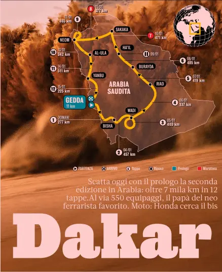  ?? AFP ?? Sul trono
Carlos Sainz, 58 anni, 2 volte iridato rally, qui al volante della X Raid Mini con cui ha vinto già l’anno scorso: per lui era il terzo trionfo alla Dakar