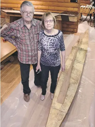  ?? ED KAISER/
EDMONTON
JOURNAL ?? Walter and Stella Baydala’s historic caribou- skin kayak, which was stored in the basement of their Edmonton home for nearly 50 years, is being returned to Nunavut.