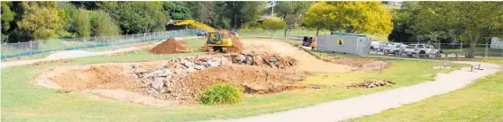  ?? Photo / Dean Taylor ?? Contractor­s preparing the Rewi St site in March for the new parkour and skate park.