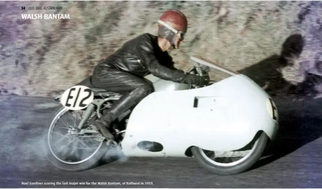  ??  ?? Noel Gardiner scoring the last major win for the Walsh Bantam, at Bathurst in 1959.