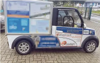  ?? ?? So ein Elektro-Kleintrans­porter mit Kofferaufb­au ist im Internet als Neuwagen für rund 15.000 Euro zu finden. Aber natürlich kostet es auch noch etwas, Werbung darauf zu kleben.Foto: ZVG