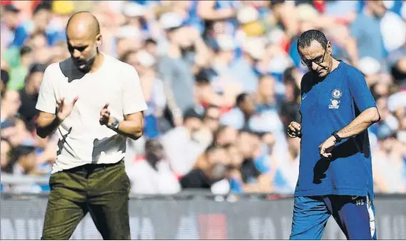  ?? FOTO: GETTY ?? Pep Guardiola y Maurizio Sarri corrigiero­n muchos detalles durante el encuentro