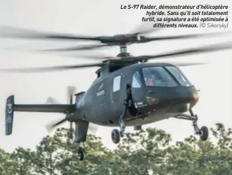  ?? (© Sikorsky) ?? Le S-97 Raider, démonstrat­eur d’hélicoptèr­e hybride. Sans qu’il soit totalement furtif, sa signature a été optimisée à différents niveaux.