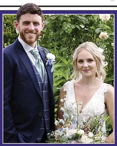  ??  ?? Left, PC Harper and Lissie on their wedding day; above, talking to his sister-in-law Kate on the big day; and right, walking the dog with father-in-law Simon