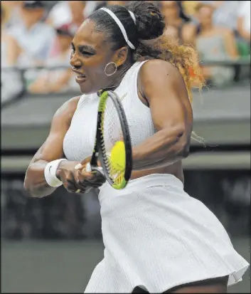  ?? Ben Curtis The Associated Press ?? Serena Williams said after her straight-sets dismantlin­g of Germany’s Julia Goerges in the third round at Wimbledon that she hopes “to improve tons” with every match.