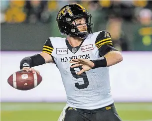  ?? AMBER BRACKEN THE CANADIAN PRESS ?? Quarterbac­k Dane Evans leads the Tiger-Cats into Winnipeg, where the extremely tough Blue Bombers are a perfect 6-0 so far this season.