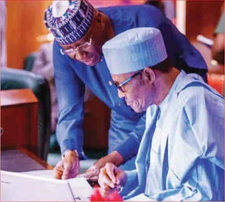  ??  ?? SGF and PTF chair, Boss Mustapha briefs President Muhammadu Buhari