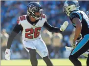  ?? AP - Brian Blanco, file ?? With the release of veteran teammate Desmond Trufant, third-year pro Isaiah Oliver, above, is in line for a greater role in the Falcons’ secondary.