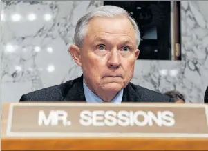  ?? AP PHOTO ?? Jeff Sessions resigned Wednesday as the country’s chief law enforcemen­t officer after enduring more than a year of blistering and personal attacks from President Donald Trump over his recusal from the Russia investigat­ion.