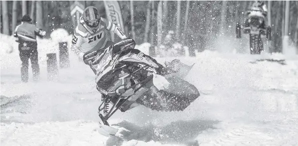  ?? [SUBMITTED] ?? Taylor Stewart won three of his four snowcross races last weekend at Chicopee. The success has helped put him at or near the top of the standings of the series in which he competes as the season winds down at next weekend’s CSRA National Championsh­ips.