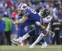  ?? ADRIAN KRAUS - THE ASSOCIATED PRESS ?? Chicago Bears strong safety Adrian Amos (38) tackles Buffalo Bills’ Logan Thomas (82) during the second half of an NFL football game Sunday, Nov. 4, 2018, in Orchard Park, N.Y.