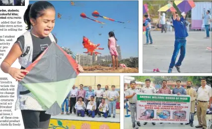  ??  ?? (Clockwise from above) An oath being taken by GBSSS, Tagore Garden, students; File photos of veterinari­ans with birds injured by kite string and of colourful kites; the Animal Welfare Board of India team and winners of the quiz contest HT/FILE PHOTOS