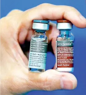  ?? AP FOTO ?? AT RISK. In November, the vaccine’s manufactur­er, Sanofi Pasteur, said people who had never been sickened by dengue before were at risk of developing a more serious disease after getting the shot. . /