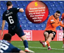  ?? ?? WATT A RESPONSE: the Dundee United frontman blasts home the equaliser in Dingwall after Callachan had given Ross County the lead