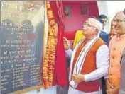  ?? HT PHOTO ?? Haryana chief minister Manohar Lal Khattar laid foundation stones of developmen­t projects amounting to ₹13 crore in Karnal on Friday.