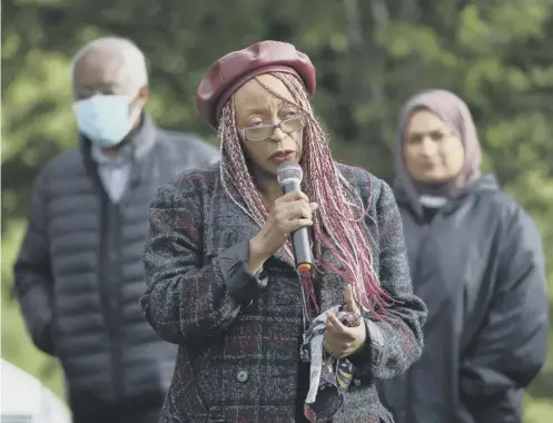  ??  ?? 0 Mercy Kamanja speaking during a Black Lives Matter rally in Holyrood Park, Edinburgh, yesterday