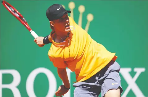  ?? — GETTY IMAGES FILES ?? Canadians Denis Shapovalov, above, and Felix Auger-Aliassime will play each other in the opening round of the Mutua Madrid Open with the “lucky” winner getting to face Rafael Nadal in the second round.