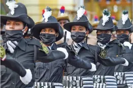  ?? — PTI ?? Tamil Nadu Women Commando Force contingent during a rehearsal for the 75th Independen­ce Day celebratio­ns in Chennai on Thursday.