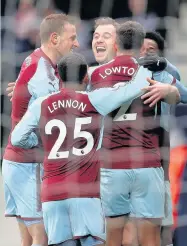  ?? David Davies ?? Ashley Barnes (centre) celebrates scoring the opening goal at West Brom