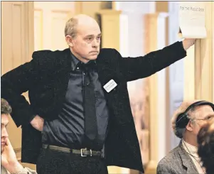  ?? CP PHOTO ?? Actor John Dunsworth listens to a speaker at a news conference in Halifax on April 12, 2005. Dunsworth, best known for playing Jim Lahey in the comedy series “Trailer Park Boys,” has died. His daughter Sarah Dunsworth confirmed the news in a statement...