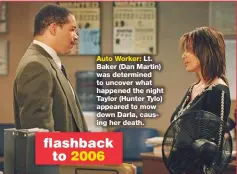  ??  ?? Auto Worker: Lt. Baker (Dan Martin) was determined to uncover what happened the night Taylor (Hunter Tylo) appeared to mow down Darla, causing her death.