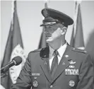  ?? AIRMAN 1ST CLASS HANAH ABERCROMBI­E, 30TH SPACE WING PUBLIC AFFAIRS ?? Col. Robert Long, Space Launch Delta 30 commander, addresses Team Vandenberg during a change of command ceremony in June 2021 at Vandenberg Space Force Base in California.