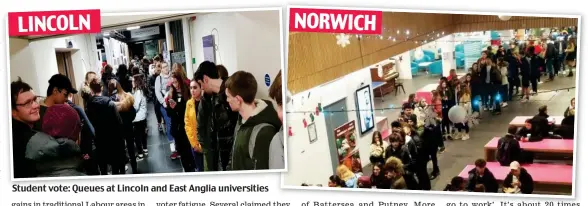  ??  ?? Student vote: Queues at Lincoln and East Anglia universiti­es LINCOLN NORWICH