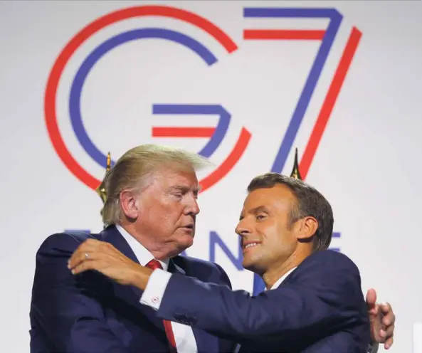  ?? [REUTERS/PHILIPPE WOJAZER ] ?? Donald Trump a en réalité accepté de collaborer à une taxation du numérique dès le mois de janvier, en marge du forum de Davos ; et non au G7 comme l’a laissé penser Emmanuel Macron lors de leur conférence de presse commune à Biarritz, le 26 août.