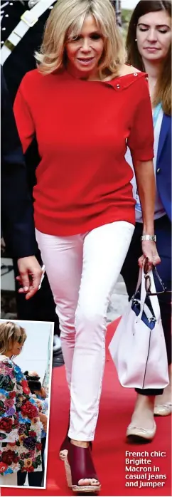  ??  ?? French chic: Brigitte Macron in casual jeans and jumper