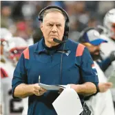  ?? DAVID BECKER/AP ?? Head coach Bill Belichick and the Patriots own the 14th overall pick in the upcoming NFL Draft.