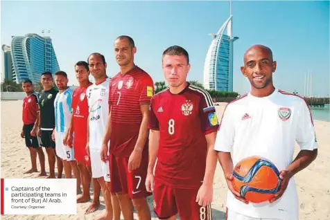  ?? Courtesy: Organiser ?? Captains of the participat­ing teams in front of Burj Al Arab.