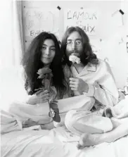  ??  ?? Montreal Bed-in by Yoko Ono and John Lennon, 1969, Queen Elizabeth Hotel, Montreal, Canada. Photo by Ivor Sharp. © Yoko Ono. courtesy of Studio One