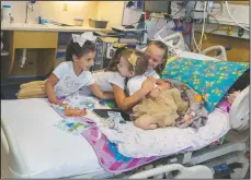  ??  ?? Lauren is visited by friends Chloe, Avalynn and McKinley in her room at the hospital.