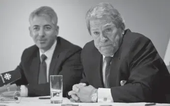  ?? DAVID COOPER/TORONTO STAR ?? Canadian Pacific Railway investor Bill Ackman, left, wants to install Hunter Harrison as its chief executive officer to shake up the board. Harrison retired as head of competitor Canadian National Railway in 2009.