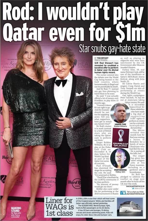  ?? ?? MAKING STAND Sir Rod with wife Penny Lancaster