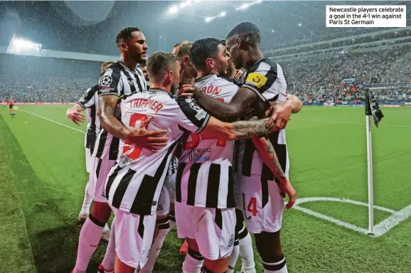  ?? ?? Newcastle players celebrate a goal in the 4-1 win against Paris St Germain