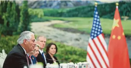  ?? [ FOTO AFP ] ?? Tillerson berkata AS tidak bergantung dengan China sebagai orang tengah, sebaliknya bercakap secara langsung menerusi saluran sendiri dengan Korea Utara.