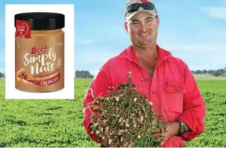  ?? Photo: Contribute­d ?? LOCALS BENEFIT: South Burnett farmer Peter Howlett is happy to benefit from Bega’s new peanut butter. INSET: Bega’s 100% Australian peanut butter.