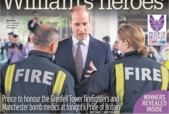  ??  ?? RESPECT Prince William with Grenfell firefighte­rs