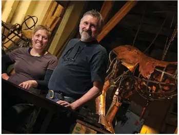  ??  ?? Sandra Dunn and Stephen White run a Kitchener business called the Two Smiths. The pair create everything from fine jewelry to huge whimsical sculptures such as the donkey in the top photo.
Photograph­y    Stephen Edgar