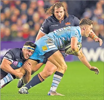  ??  ?? Glasgow Warriors’ Adam Hastings had a difficult afternoon at Murrayfiel­d