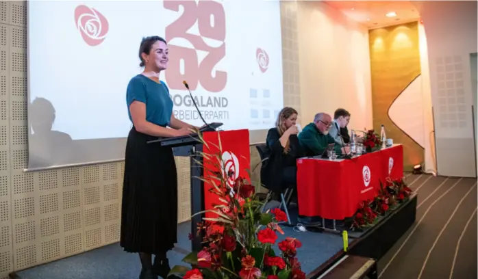  ?? JARLE AASLAND ?? Kari Nessa Nordtun under fylkesårsm­øtet i Rogaland Arbeiderpa­rti i 2020.